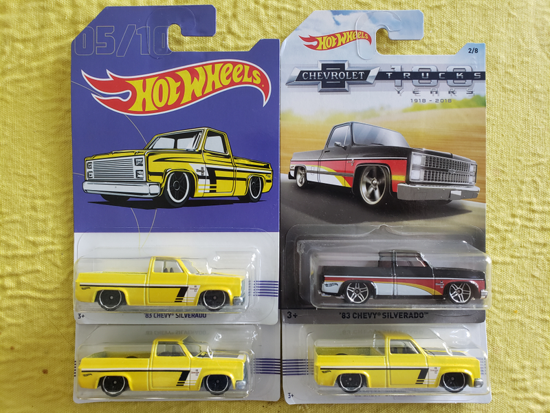 yellow Walmart 83 Chevy - $4 each, 100 Years 83 Chevy - pending trade